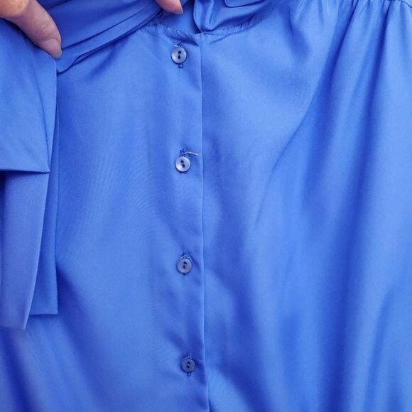 Vintage Judy Bond royal blue tie neck blouse - Picture 6 of 11